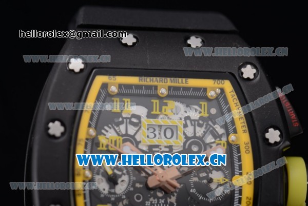 Richard Mille RM011-FM Asia ST25 Automatic PVD Case with Skeleton Dial PVD Bezel Arabic Numeral Markers and Black Rubber Strap - Click Image to Close